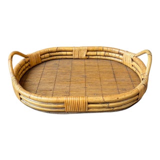 Vintage Double Handled Bamboo Tray - 20” For Sale