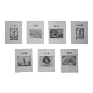 Authentic Antique 18th Century Italian Neoclassical Roman Mythology. Copperplate Engravings - Set of 7 For Sale