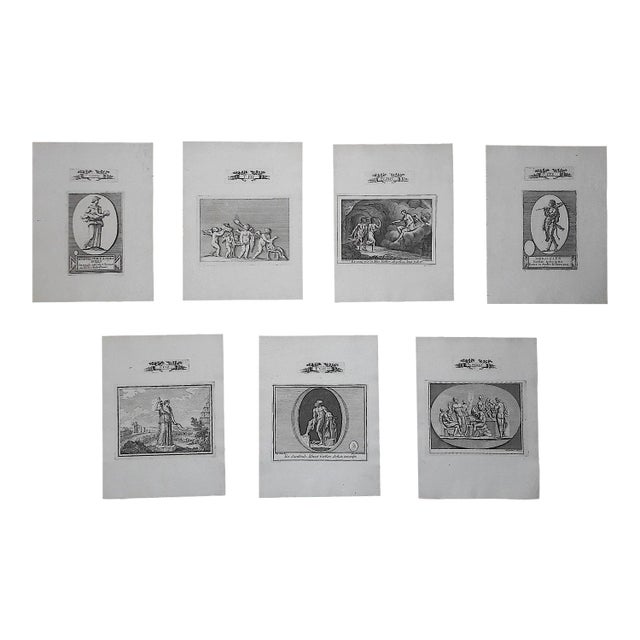 Authentic Antique 18th Century Italian Neoclassical Roman Mythology. Copperplate Engravings - Set of 7 For Sale