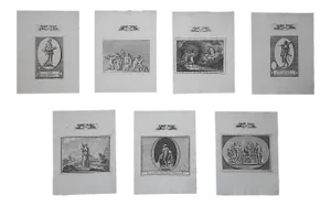 Authentic Antique 18th Century Italian Neoclassical Roman Mythology. Copperplate Engravings - Set of 7