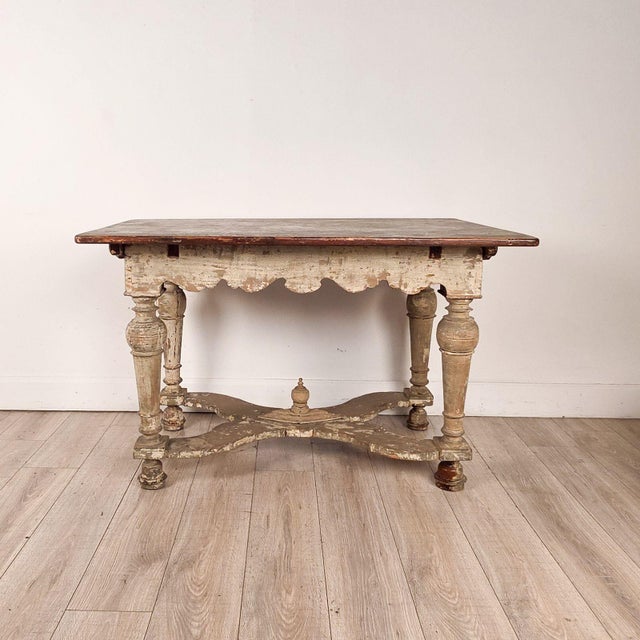Partially Painted Kitchen Table With Reversible Top, Sweden, 19th Century For Sale - Image 4 of 9