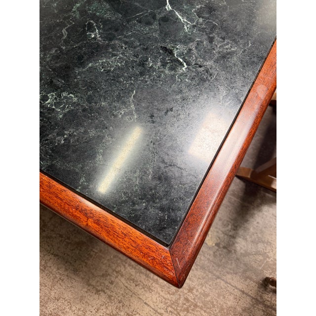 Mid 20th Century Verde Marble Encased Mahogany Wood Conference Table For Sale In Dallas - Image 6 of 8