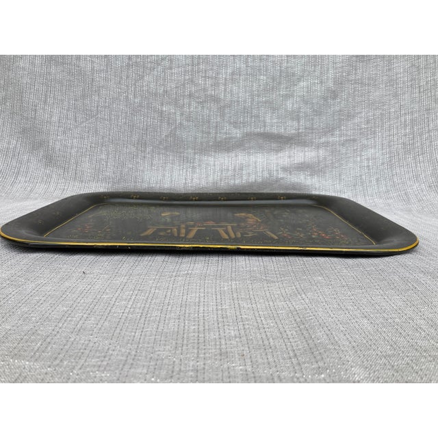 Black Antique Tole Painted Tray For Sale - Image 8 of 10