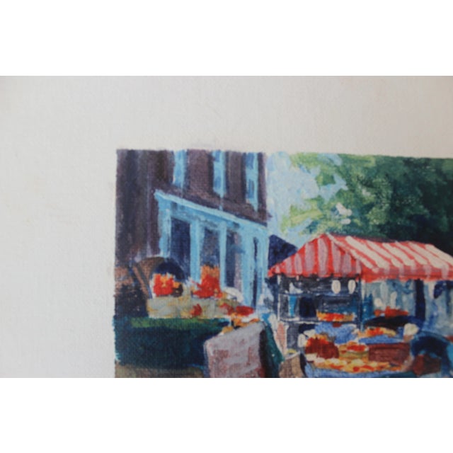 Traditional Vintage Painting of a Market, Original Art, Unframed Painting on Canvas Board, Signed For Sale - Image 3 of 9