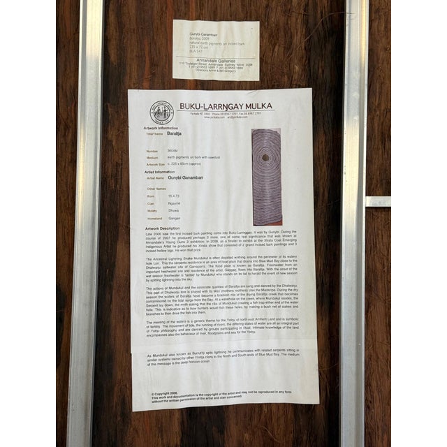 Contemporary Aboriginal Art on Bark by Gunybi Ganambarr Provenance For Sale - Image 17 of 17