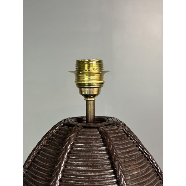 Mid-Century Boho Pencil Reed Rattan Table Lamp with Mushroom Shade, 1970s For Sale - Image 4 of 18