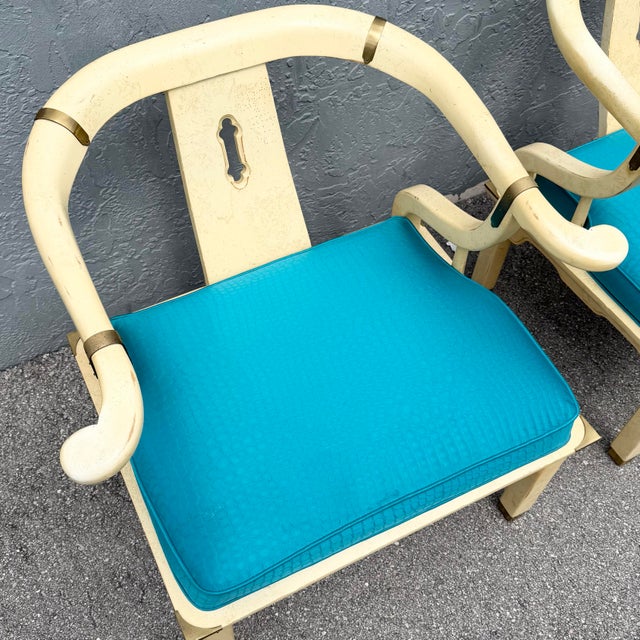 Asian Vintage Ming Style Horseshoe Lounge Chairs With Faux Alligator Skin - A Pair For Sale - Image 3 of 11