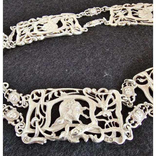 Antique Art Nouveau Sterling Silver Figural Belt from William Comyns, London, 1908 For Sale - Image 6 of 16
