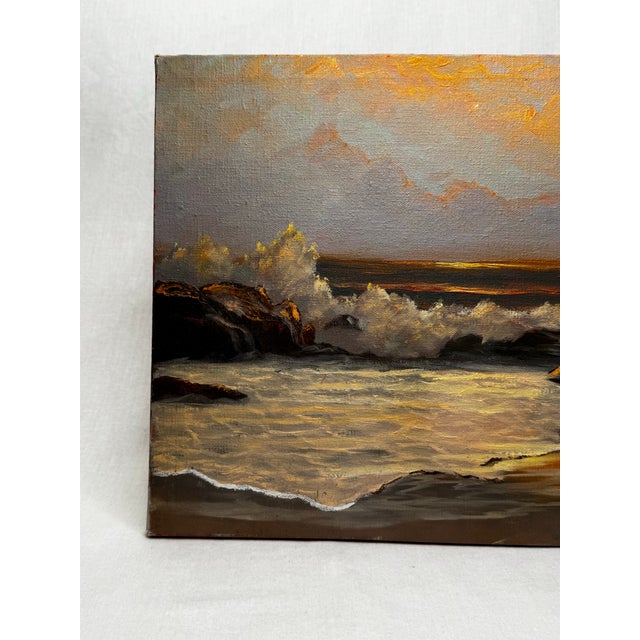 Vintage Mid Century Impressionist Sunset Seascape Original Oil Painting in the Manner of Robert William Wood For Sale - Image 4 of 16