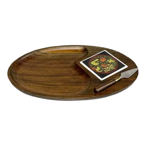 Mid-Century Sculptural Porcelain Tile Cheese Serving Charcuterie Board W/ Knife