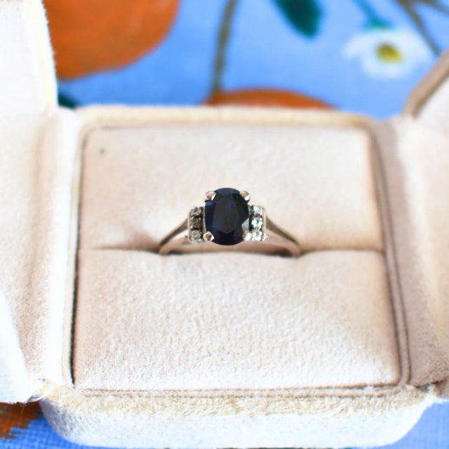 Gold Sapphire Diamond Ring, Size 7.75 For Sale - Image 4 of 6