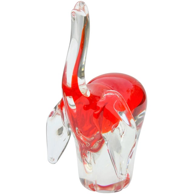 Exquisite, rare and heavy, midcentury Murano hand-blown Italian art glass elephant figurine. Featuring a remarkable...