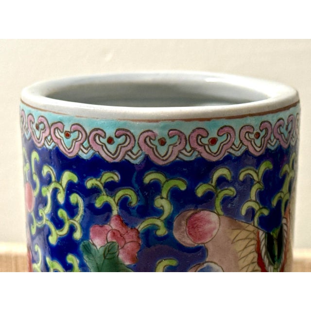 Blue Chinese Hand Painted Brush Pots - A Pair For Sale - Image 8 of 12