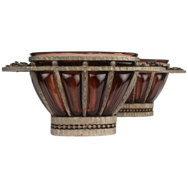 French Art Deco Wrought Iron and Glass Cachepots by Muller Freres, 1930s - A Pair For Sale - Image 11 of 11