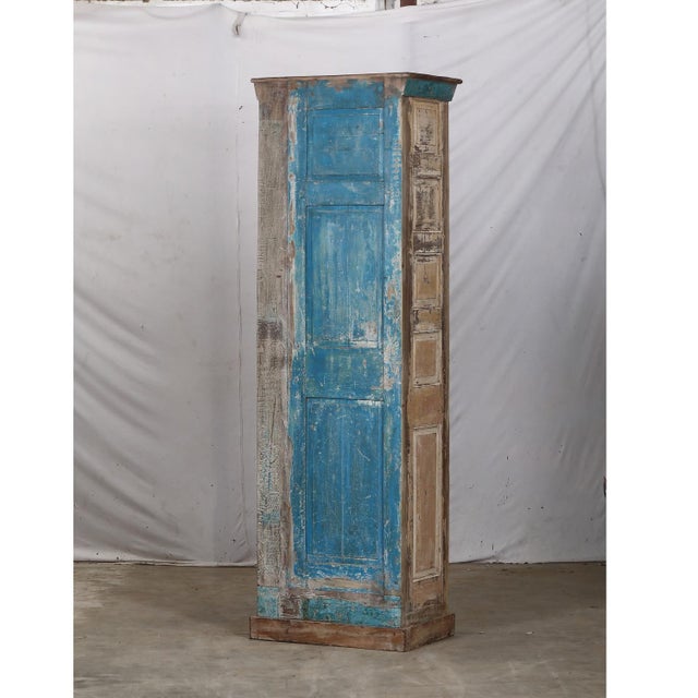 Wood Armoire Constructed From an Antique Indian Painted Teakwood Door and Elements For Sale - Image 7 of 7