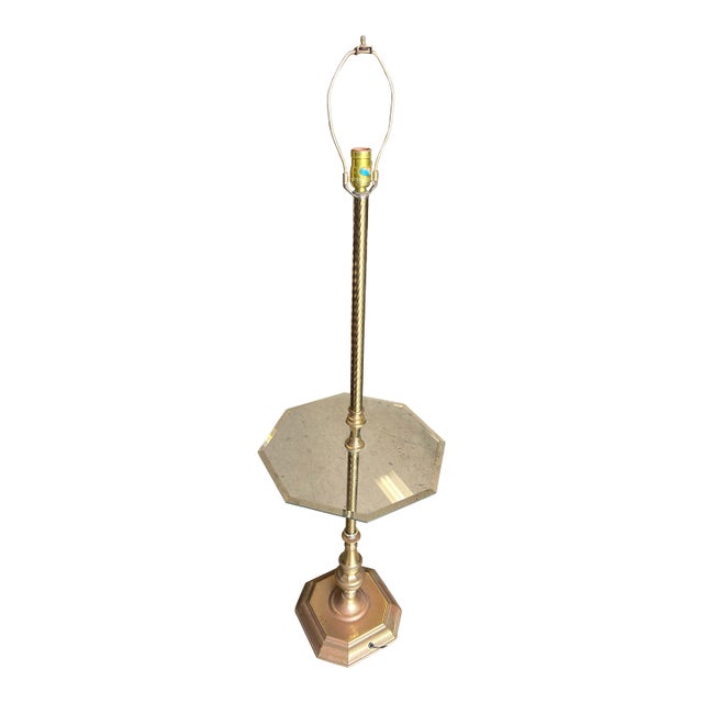 Mid 20th Century Mid Century Modern Brass Floor Lamp With Octagon Glass Table For Sale