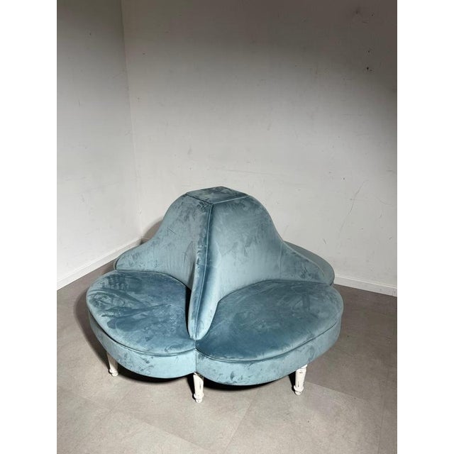 Conversation Sofa in Blue Velvet For Sale - Image 4 of 7