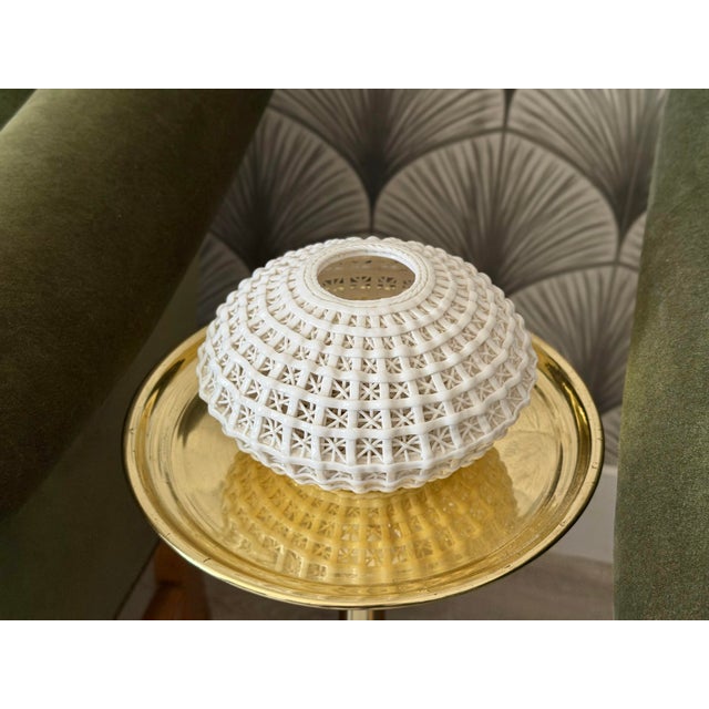 Vintage Handmade Chinoiserie Reticulated Woven Wicker Lattice Porcelain Basket Vase Sculpture For Sale - Image 4 of 10