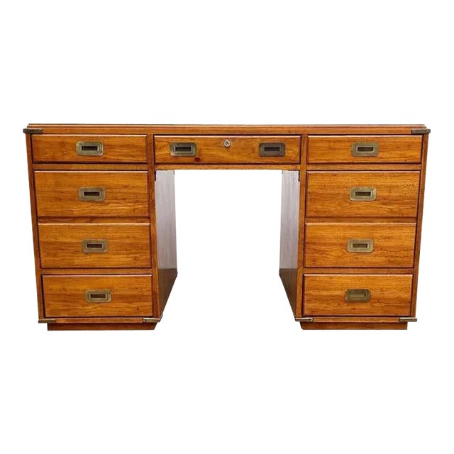 1970s National Mt. Airy Military Campaign Style Executive Desk For Sale