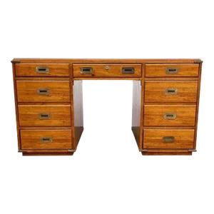 1970s National Mt. Airy Military Campaign Style Executive Desk