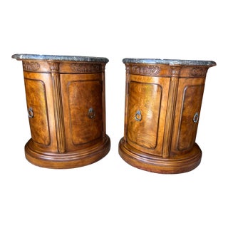 Pair of Collezione Europa. Faux Marble Top Burlwood Nightstands For Sale