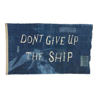 Large Patchwork Indigo Flag, Don't Give Up the Ship For Sale