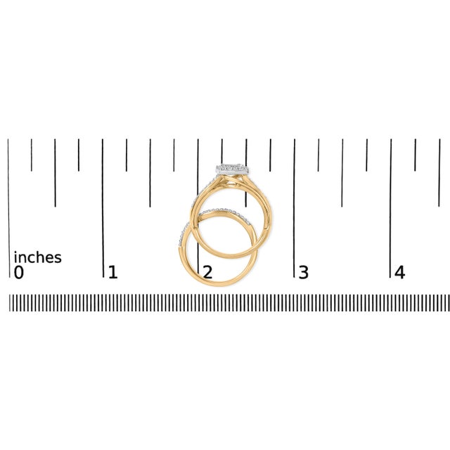 14K Yellow Gold Plated Sterling Silver 1/2 Cttw Princess Square Diamond Bridal Set - Size 7 For Sale In New York - Image 6 of 6