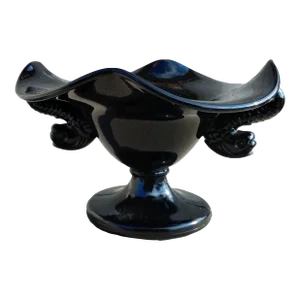 1930s Fenton Art Glass Dolphin Black Round Crimped Rim Compote Candy Dish