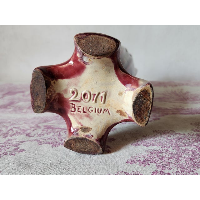 Art Nouveau Burgundy Barbotine Vase with Floral Relief, 1900s For Sale - Image 14 of 16