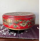 Early 20th Century Antique Style Chinese Cinnabar Red Lacquer Lotus Flower Round Box 14x5" For Sale - Image 5 of 7