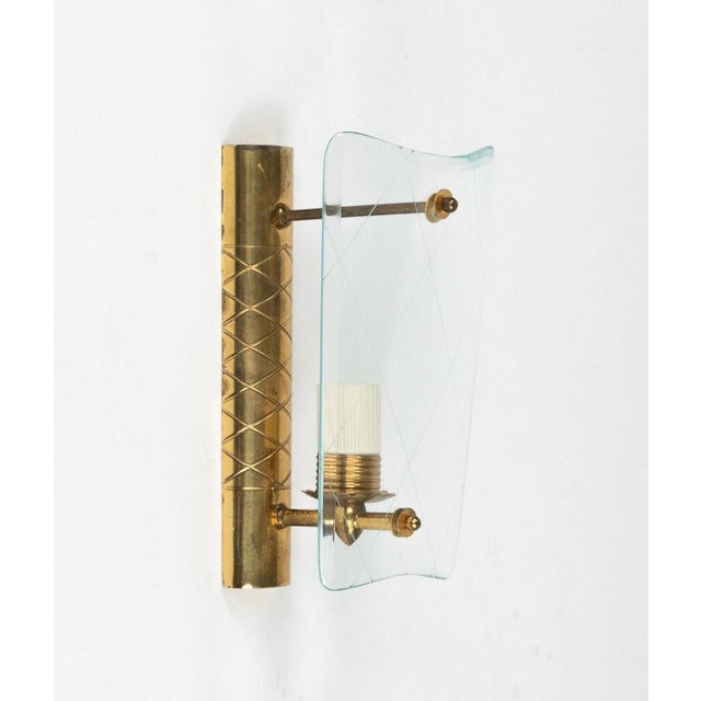 Metal Mid-Century Brass and Curved Glass Sconces in the style of Fontana Arte, Italy, 1950s, Set of 2 For Sale - Image 7 of 17