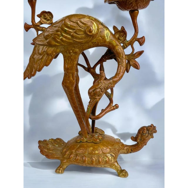 A Pair of French Chinoiserie Patinated Bronze Candle Sticks For Sale - Image 10 of 12