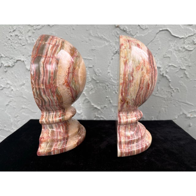 Stone Vintage Banded Onyx Marble Bookends – Sculptural Stone Pair For Sale - Image 7 of 12