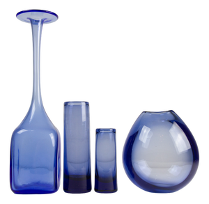 Vintage Danish Glass Vases in Sapphire Blue from Holmegaard, 1950s, Set of 4