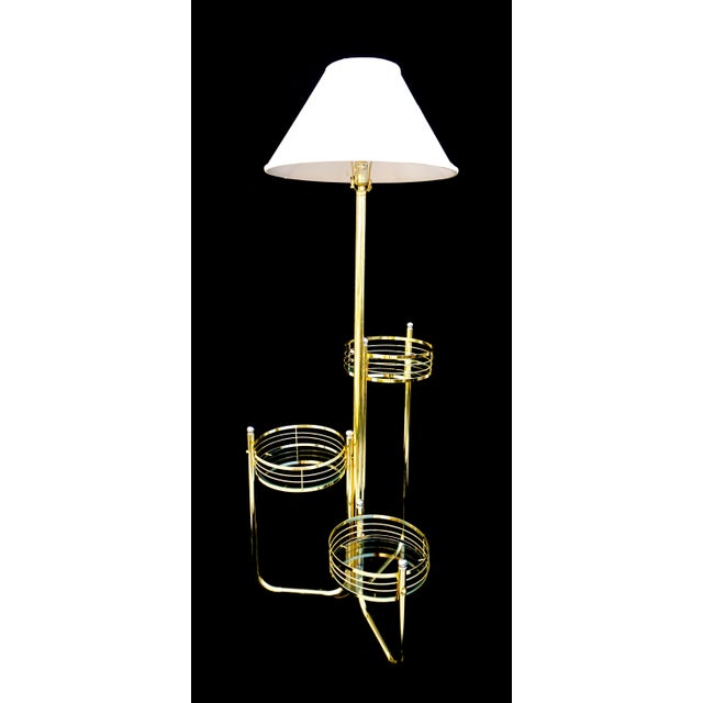 MidCentury Modern Brass & Glass Three Tier Plant Stand + Floor Lamp