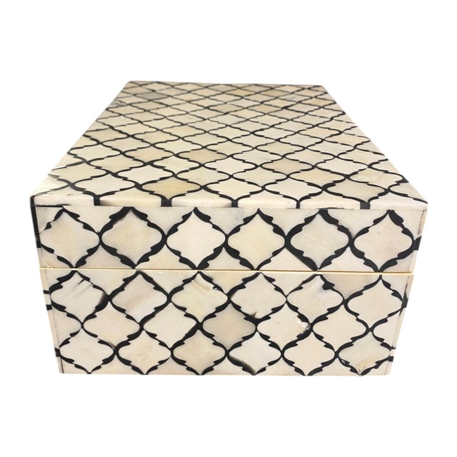 Restoration Hardware Restoration Hardware Trellis Jewelry Box Bone Inlay Wood Grey Modern Decor For Sale - Image 4 of 8