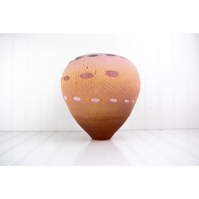 Listed Artist Jamie Fine Mid-Century Modern-Style Textured Terra Cotta Ovoid Vase For Sale - Image 4 of 13