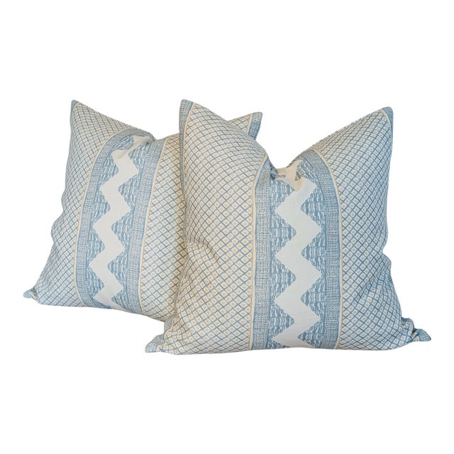 Lee Jofa 22" Whitaker Pillows in Ocean & Gold, Double Sided For Sale