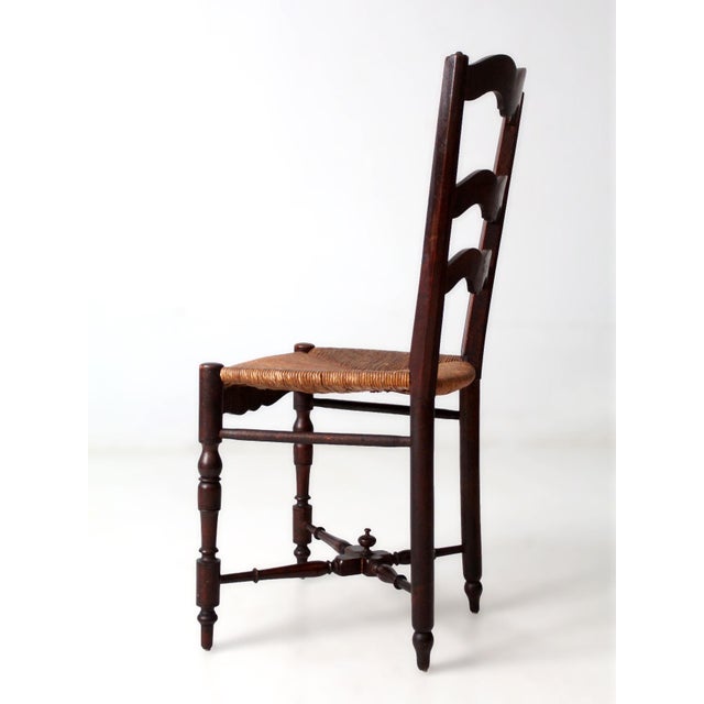 Brown Antique French Provincial Rush Seat Ladder Back Chair For Sale - Image 8 of 11