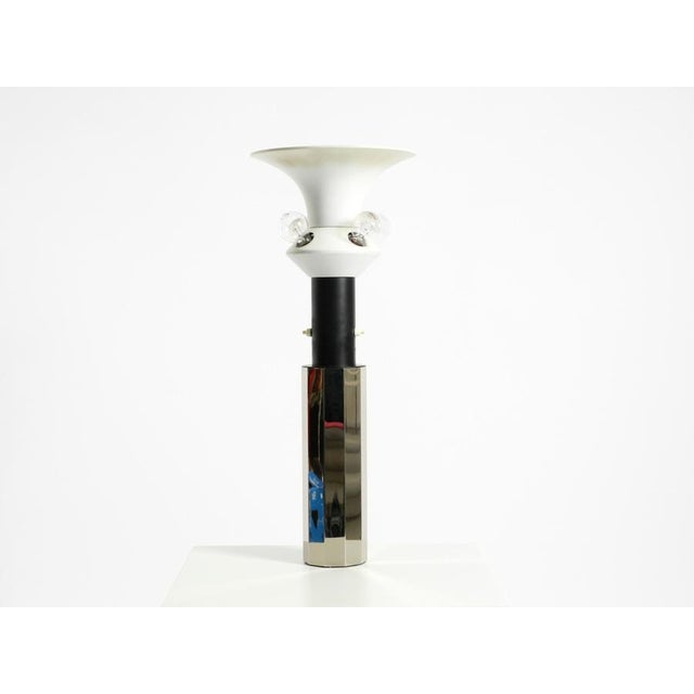 Large, heavy, round 1960s metal table lamp. Round and decagonal. Great, typical Space Age design from the Mid-Century...