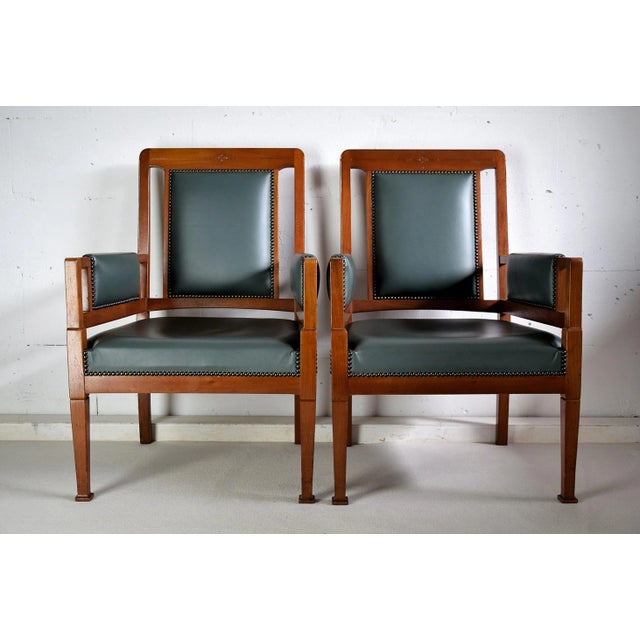 Set of Art Nouveau Green and Brown Armchairs from H. Pander & Zn. For Sale - Image 13 of 13