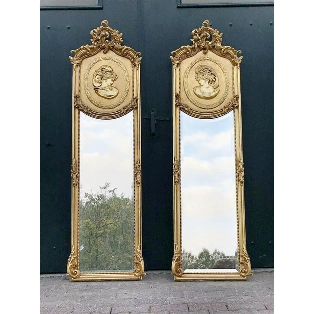 1970 Italian Rococo Gold Wood Full Length Mirrors - Pair 2 PCS For Sale - Image 10 of 12
