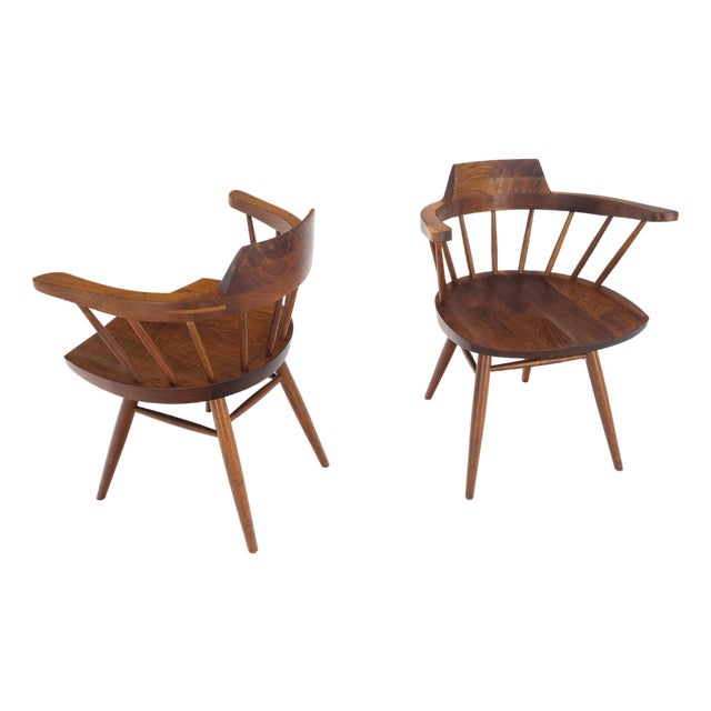 Pair of George Nakashima Captain's Dining Chairs in Walnut For Sale
