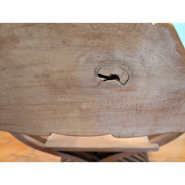 Tan Mid 20th Century Carved Wood Savonarola Chair With Asian Crest on Backrest For Sale - Image 8 of 12