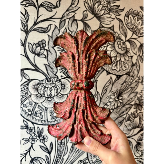 Late 19th Century Antique Cast Iron Architectural Fragment in Red Paint For Sale - Image 5 of 5