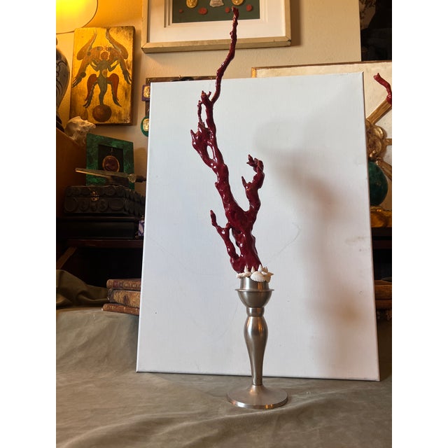 Red Vintage Baroque Style Curiosity Cabinet Custom Faux Red Coral Specimen on the Metal Base For Sale - Image 8 of 10