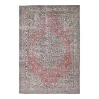 1970s Vintage Persian Handmade Wool Cotton Pink Area Rug For Sale