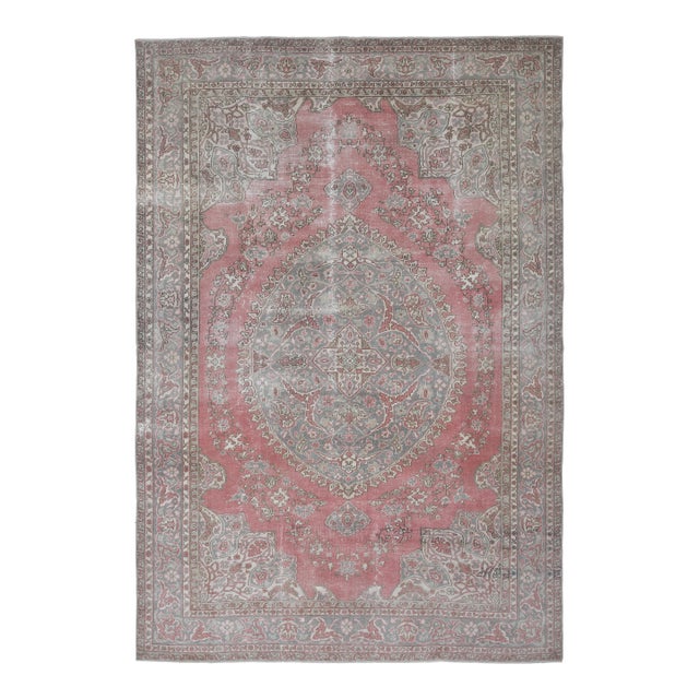 1970s Vintage Persian Handmade Wool Cotton Pink Area Rug For Sale