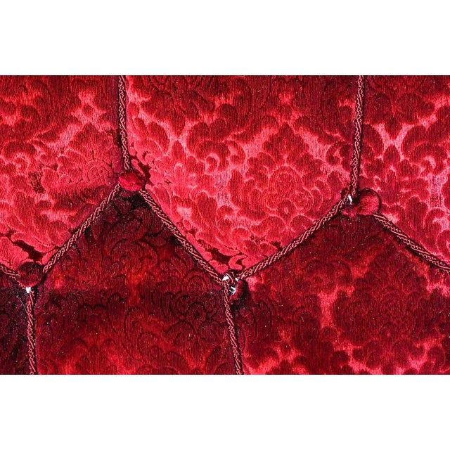 1950s Ruby Red Tufted Demask Velvet Sofa Danish Mid Century Modern For Sale - Image 9 of 12