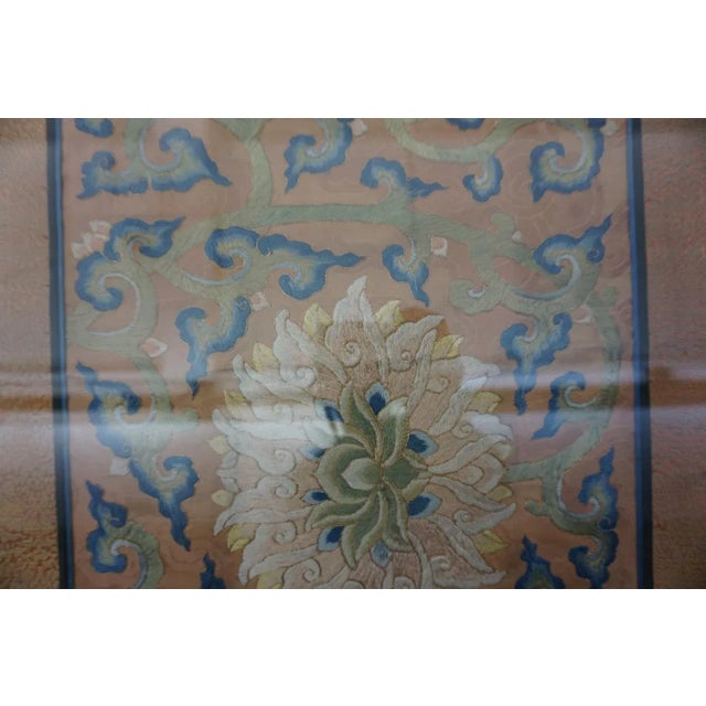 1890s Peach Floral Medallions Antique Chinese Carpet Silk Embroidery 1'6'' X 4' Rug For Sale In New York - Image 6 of 15